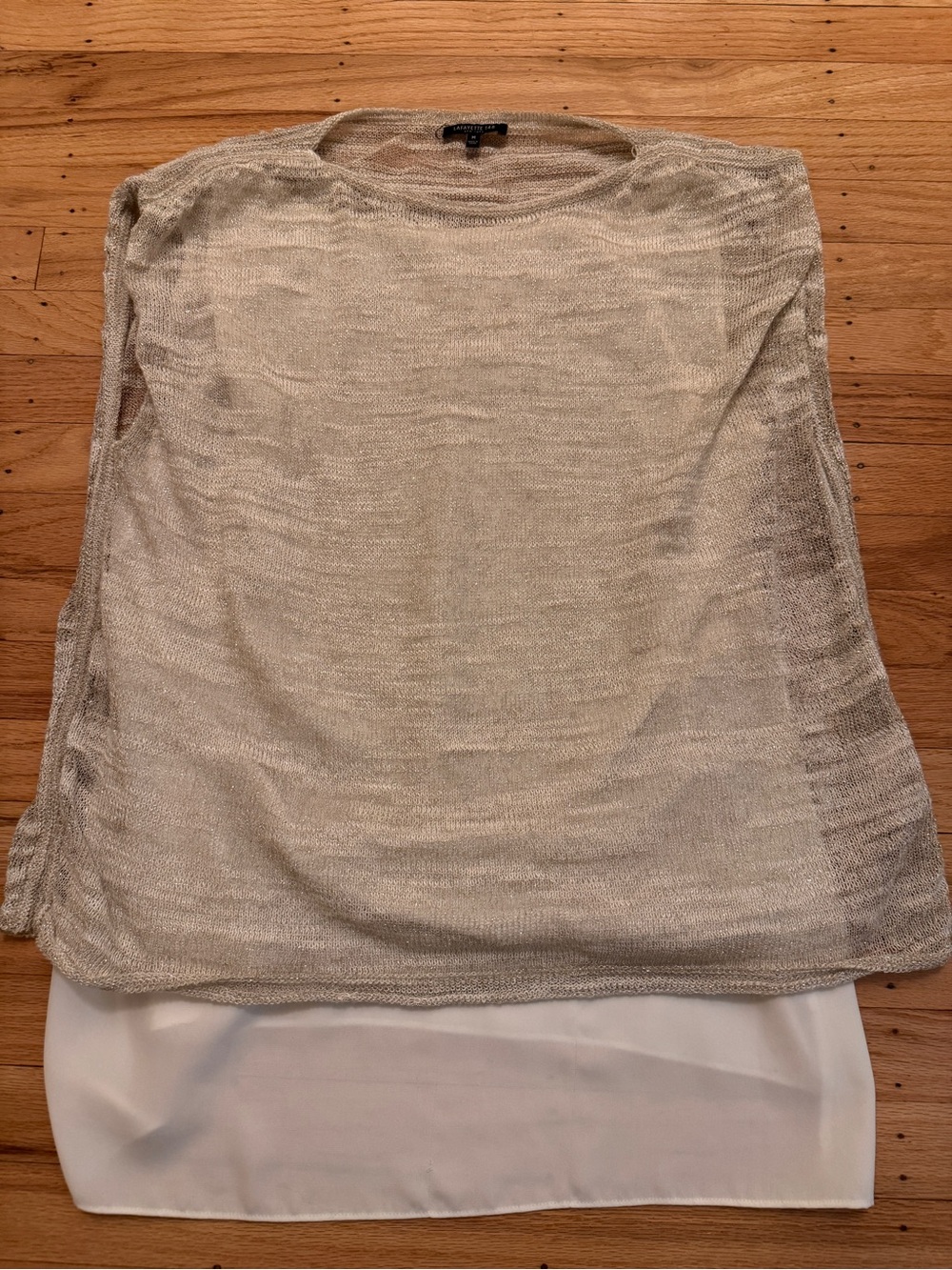 Lafayette 148 New York Layered Metallic White and Light Gold Sleeveless Top